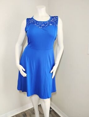 NWOT - Blue Lace Yoke Sleeveless Fit & Flare Dress